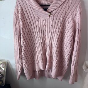 Chaps Light Pink Cable Knit Turtleneck Sweater